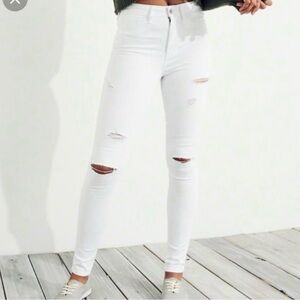 Hollister White High Rise Distressed Ripped Skinny Jeans 5L